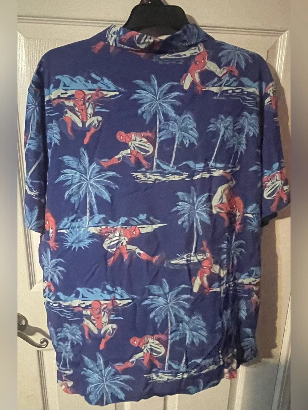Marvel Spider-Man Blue  Tropical Hawaiian Camp Button Up Shirt Men’s 2XL NWT